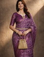 Purple Dola Silk Geometry Printed Saree