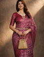 Reddish Pink Dola Silk Geometry Printed Saree