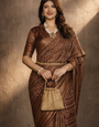 Brown Dola Silk Geometry Printed Saree