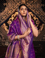 Purple Banarasi silk blend saree with zari woven border