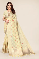 Cream cotton Fabric saree with Embroidery work