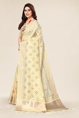 Cream cotton Fabric saree with Embroidery work