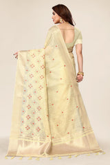 Cream cotton Fabric saree with Embroidery work