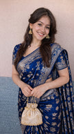 Dark Blue Banarasi Silk Zari Saree Styled By Tanya
