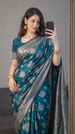 Rama Banarasi Silk Zari Saree Styled by Rachita