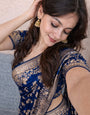 Dark Blue Banarasi Silk Zari Saree Styled By Tanya