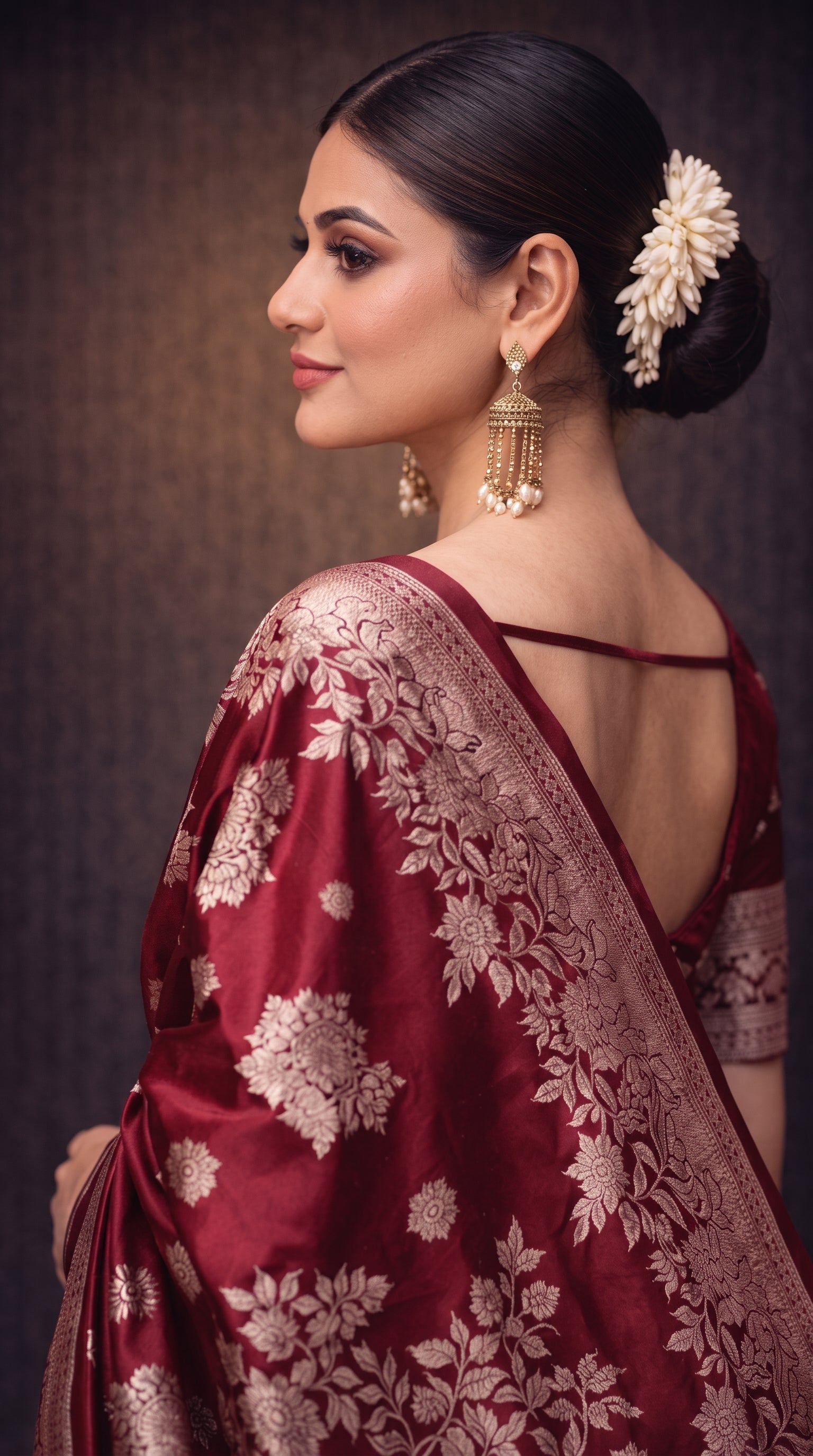 Dark Red Banarasi Silk Gold Zari work Saree