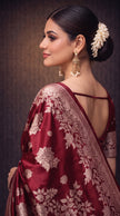 Dark Red Banarasi Silk Gold Zari work Saree