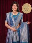 Royal Blue Banarasi Silk Saree With Dupatta