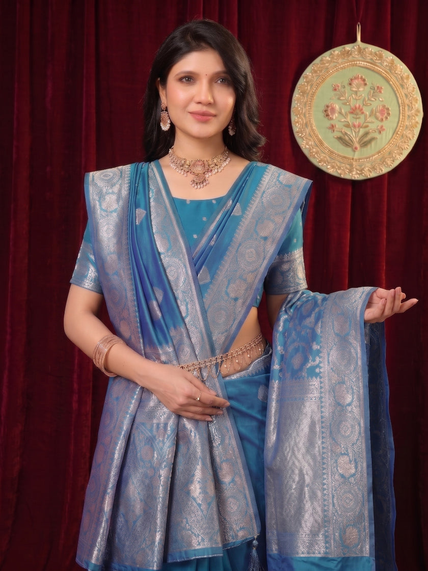 Royal Blue Banarasi Silk Saree With Dupatta