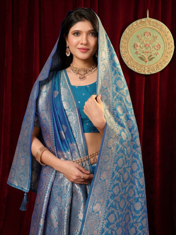Royal Blue Banarasi Silk Saree With Dupatta