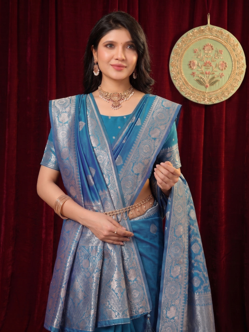Royal Blue Banarasi Silk Saree With Dupatta