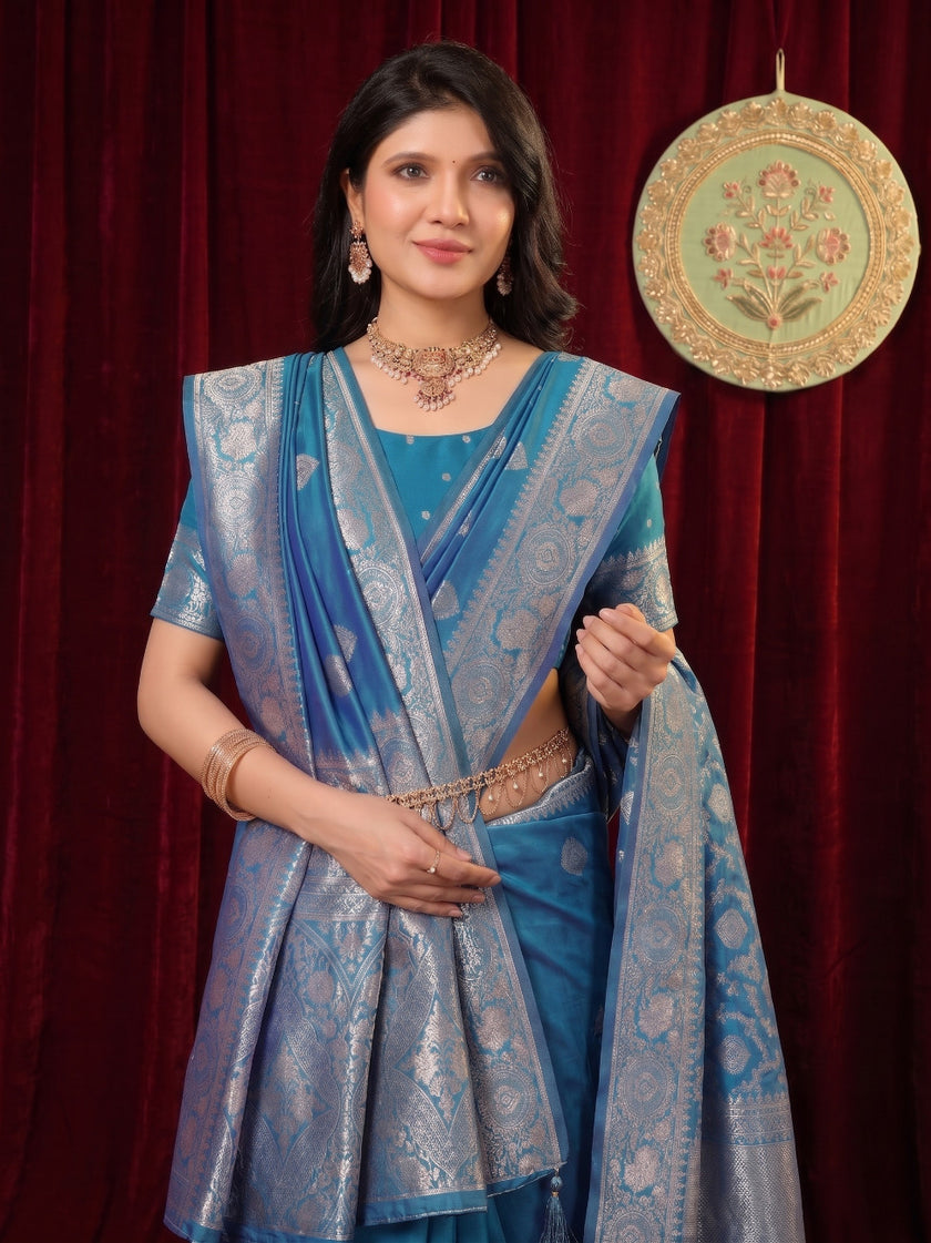 Royal Blue Banarasi Silk Saree With Dupatta
