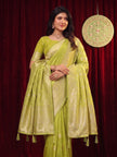Parrot Green Banarasi Silk Saree With Dupatta
