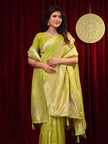 Parrot Green Banarasi Silk Saree With Dupatta