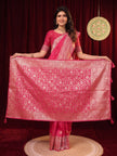 Rani Pink Banarasi Silk Saree With Dupatta