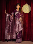 Wine Banarasi Silk Saree With Dupatta