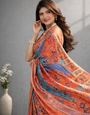 Orange Dola Silk Printed Saree