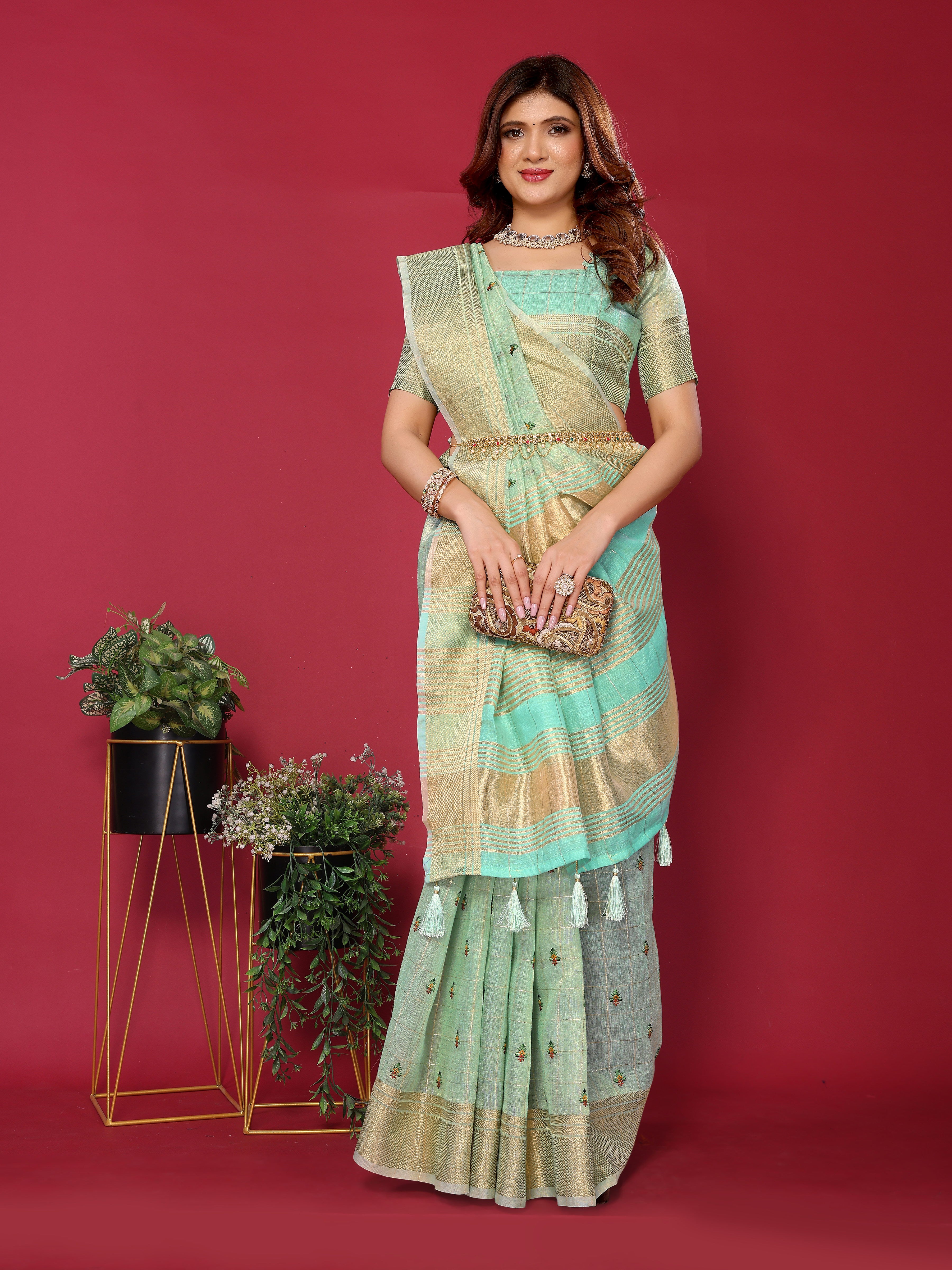Sea Green Elegant thread work saree for festive wear