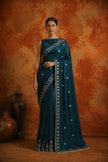 Premium Teal Blue Jimmy Choo Sequin Work Saree