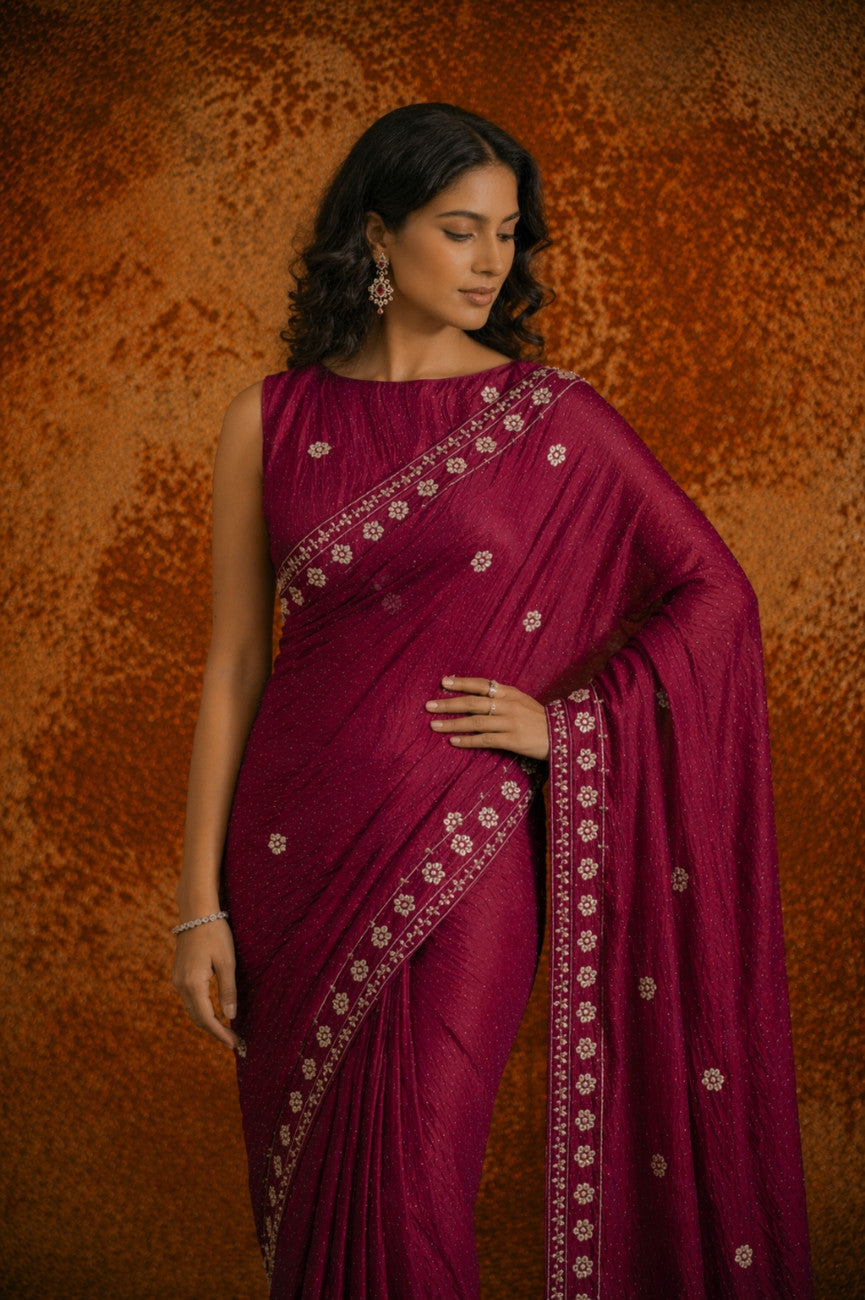 Royal Pink Jimmy Choo Sequin Work Saree