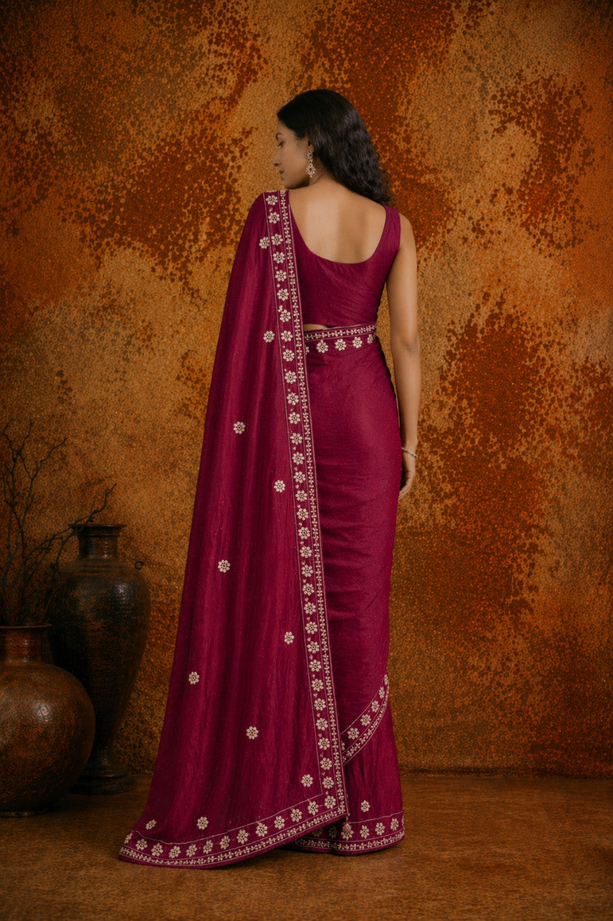 Royal Pink Jimmy Choo Sequin Work Saree
