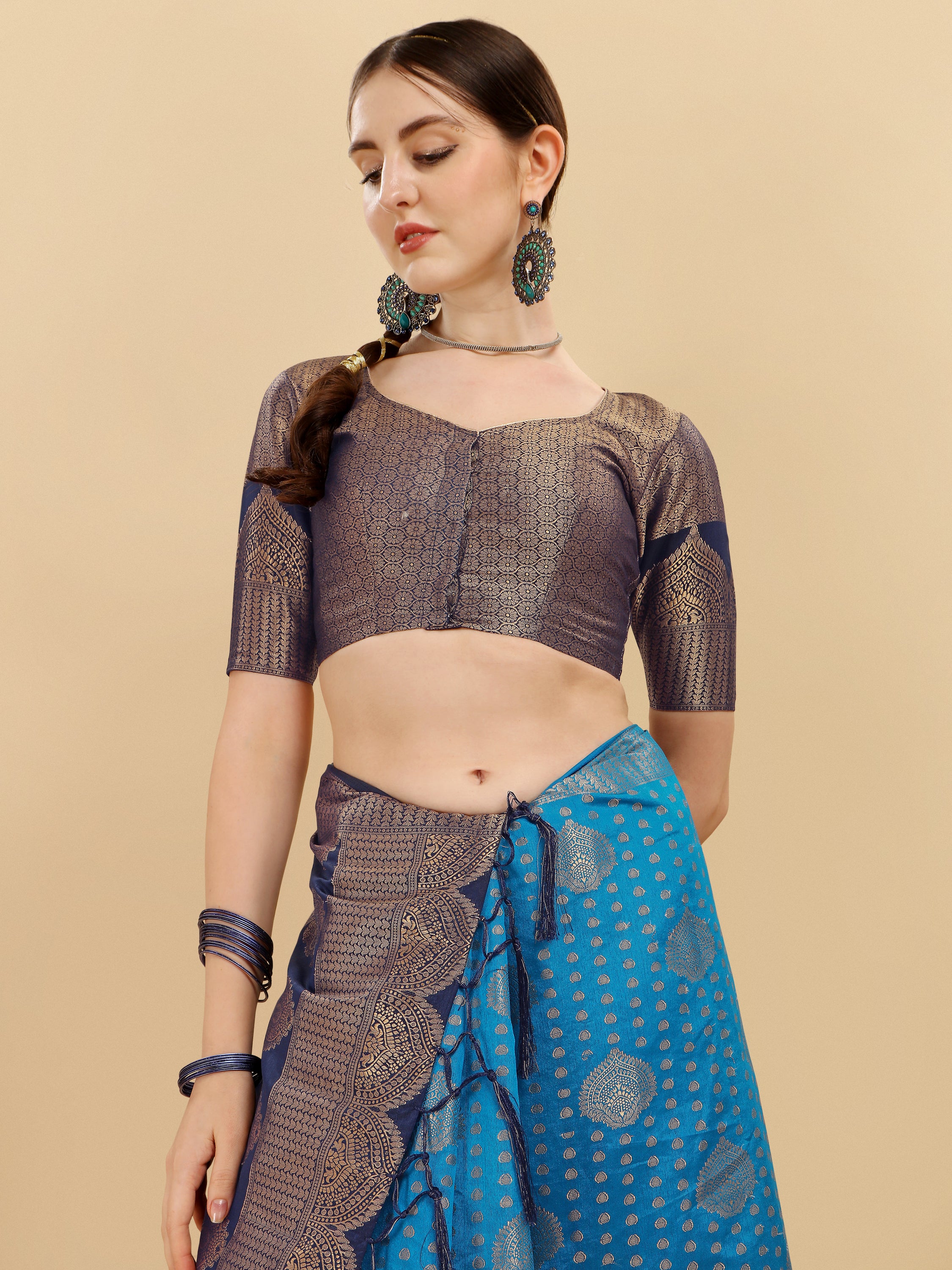 Sky Blue Pink Banarasi Weaving Saree