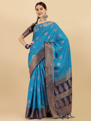 Sky Blue Pink Banarasi Weaving Saree
