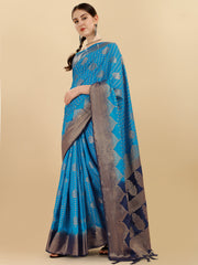 Sky Blue Pink Banarasi Weaving Saree