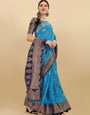 Sky Blue Pink Banarasi Weaving Saree