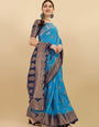 Sky Blue Pink Banarasi Weaving Saree