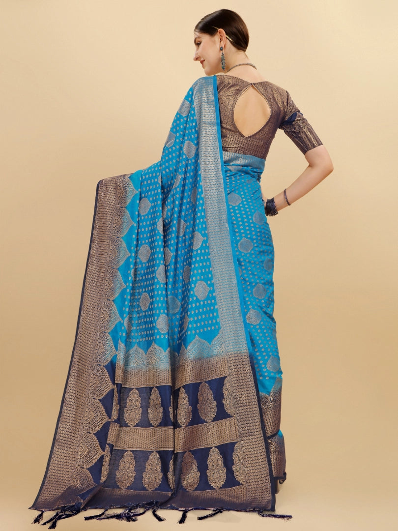 Sky Blue Pink Banarasi Weaving Saree