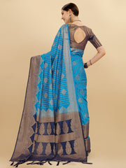 Sky Blue Pink Banarasi Weaving Saree