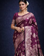 Wine Banarasi Silk Gold Zari work Saree