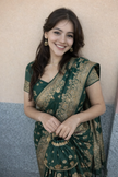 Dark Green Banarasi Silk Zari Saree Styled by Tanya