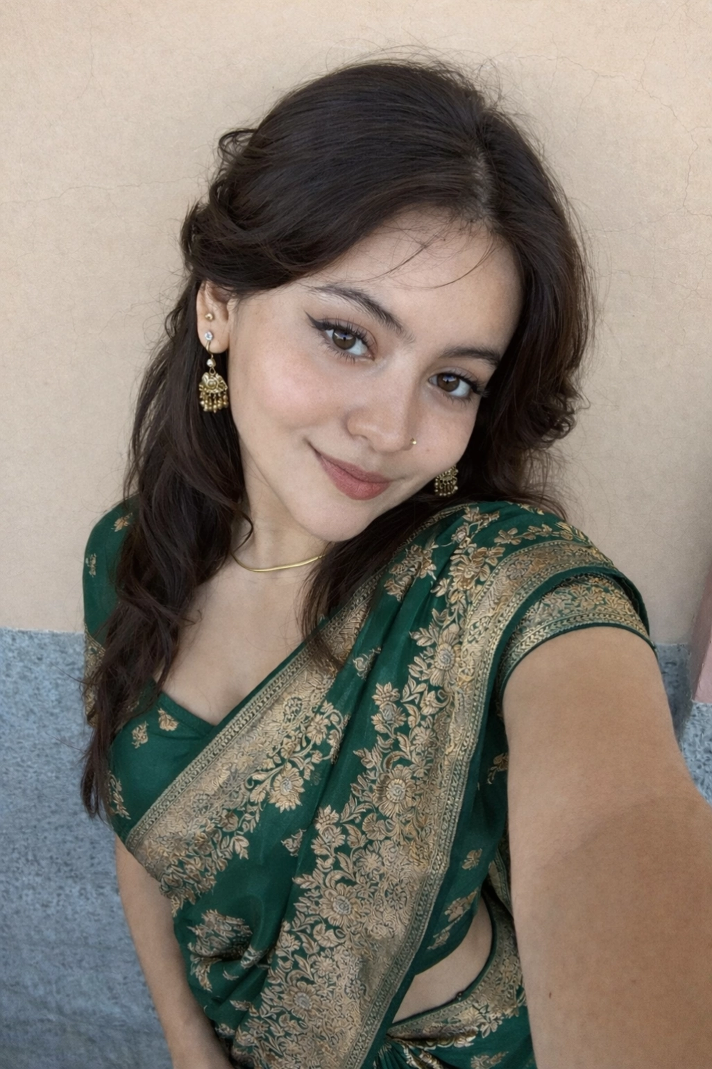 Dark Green Banarasi Silk Zari Saree Styled by Tanya