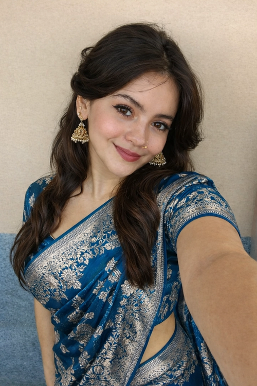 Teal Blue Banarasi Silk Zari Saree Styled By Tanya