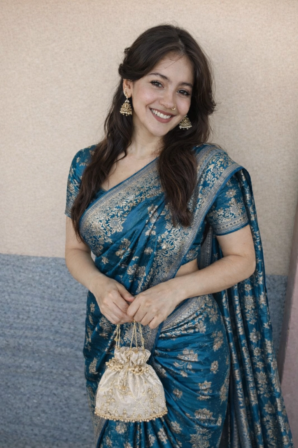 Teal Blue Banarasi Silk Gold Zari work Saree