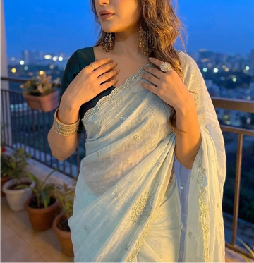 Light Green jimmmy Choo Sequins Saree Styled by Ishaya
