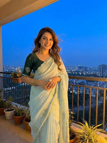 Light Green jimmmy Choo Sequins Saree Styled by Ishaya
