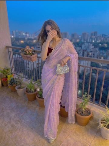 Light Pink jimmmy Choo Sequins Saree Styled by Ishaya