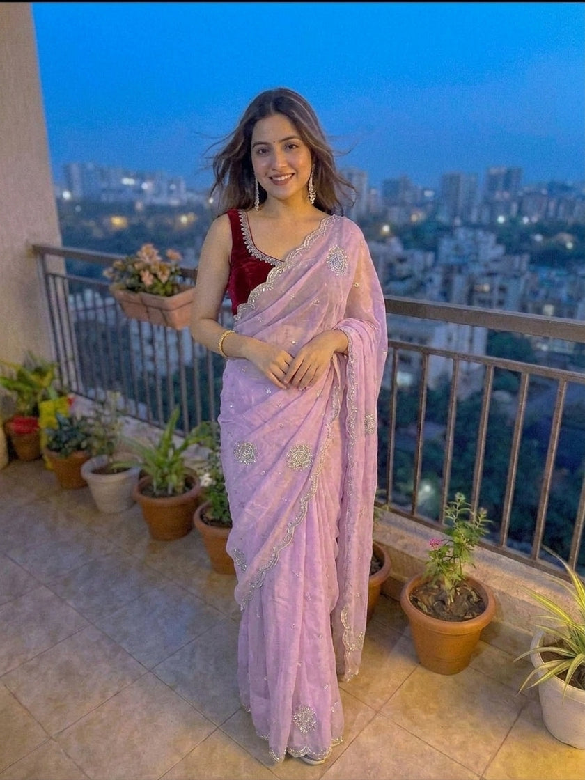 Light Pink jimmmy Choo Sequins Saree Styled by Ishaya