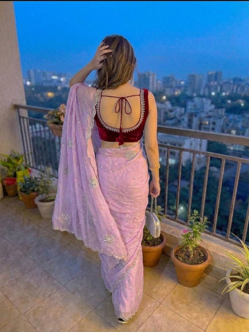 Light Pink jimmmy Choo Sequins Saree Styled by Ishaya