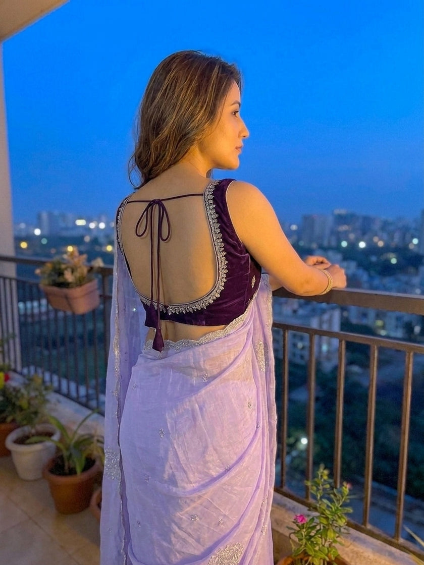 Light Purple jimmmy Choo Sequins Saree Styled by Ishaya