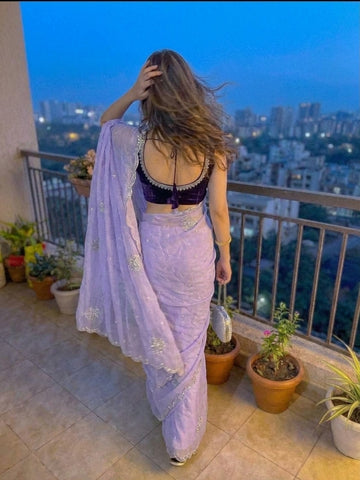 Light Purple jimmmy Choo Sequins Saree Styled by Ishaya