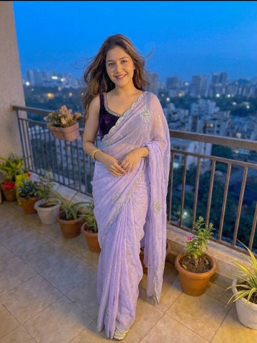 Light Purple jimmmy Choo Sequins Saree Styled by Ishaya