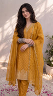 Yellow Chanderi Silk Stitched Suit Set