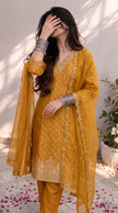 Yellow Chanderi Silk Stitched Suit Set