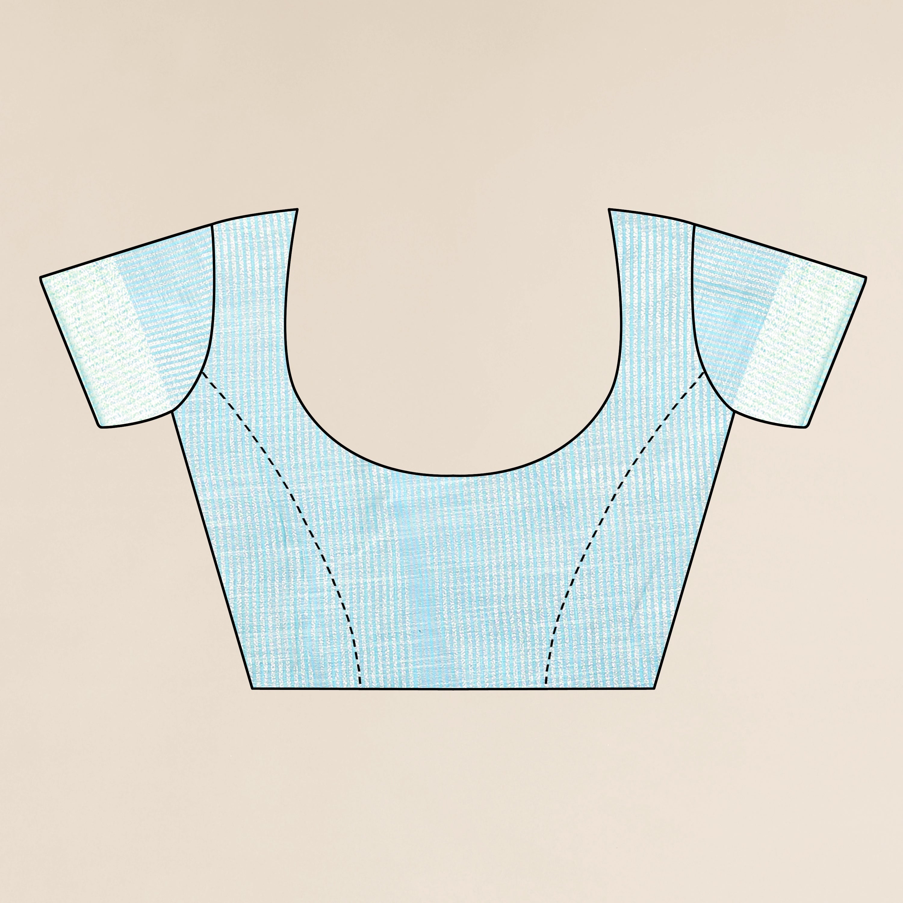 Sky Blue Linen Saree With Matching Blouse Piece