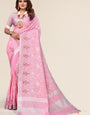 Baby Pink Linen Cotton Embroidery Saree